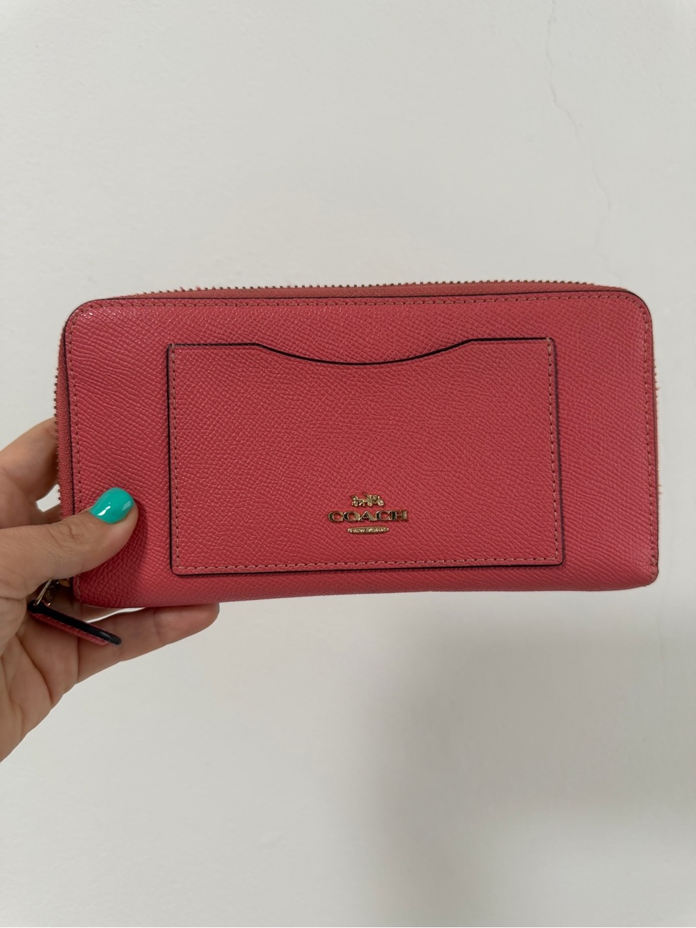 COACH Pink Coral Saffiano Zip-Around Wallet